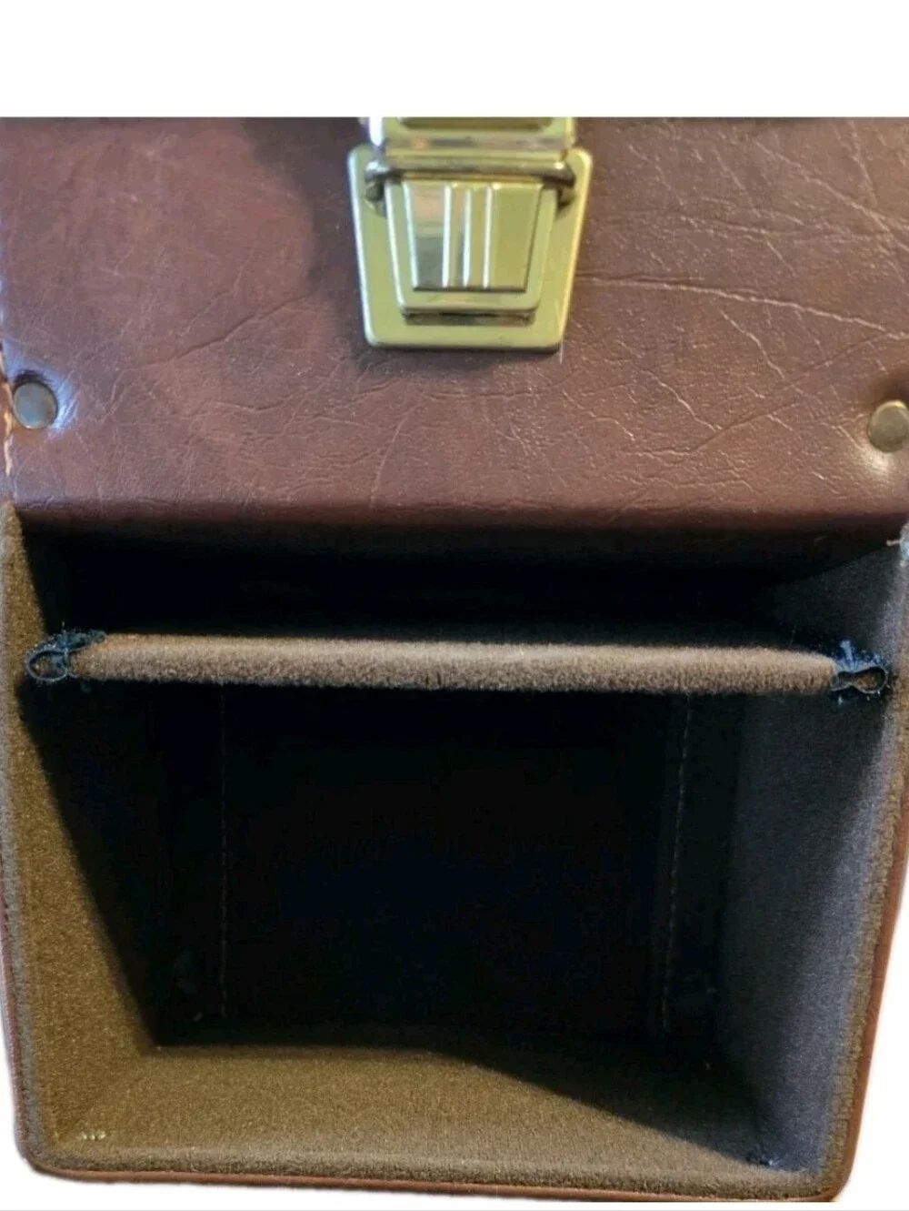 Vintage PENTAX Brown Leather Camera Shoulder Bag Two Section Hard Case